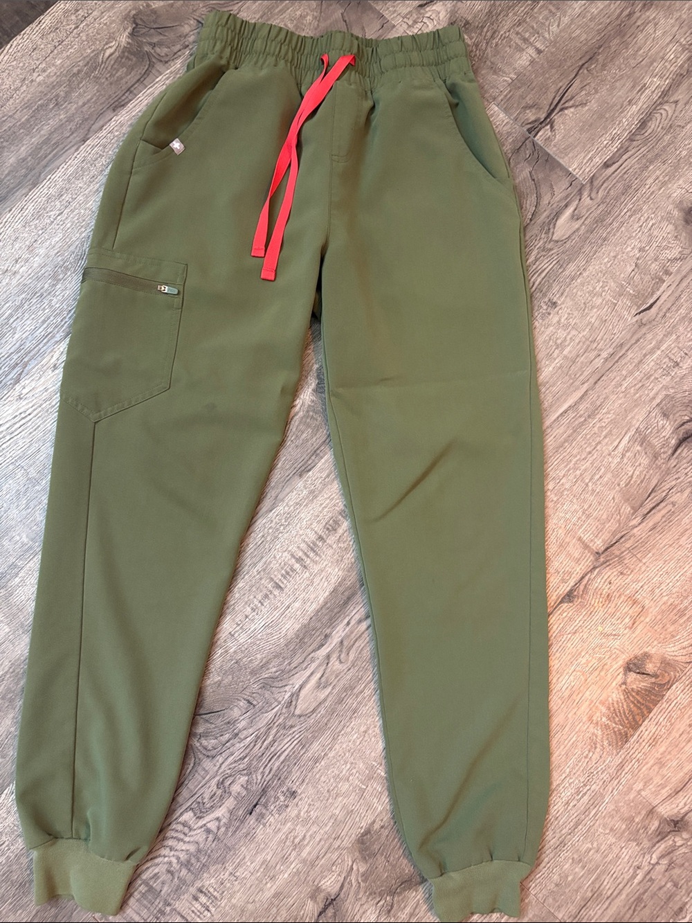 Figs Olive Green Women’s Scrub Jogger Pants with Red Drawcord